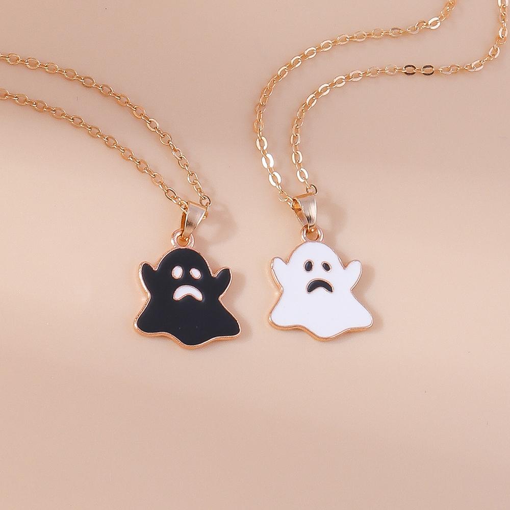Cute Enamel Halloween Ghost Pendant Necklace for Women Girl Chain Necklaces Holiday Jewelry Gift