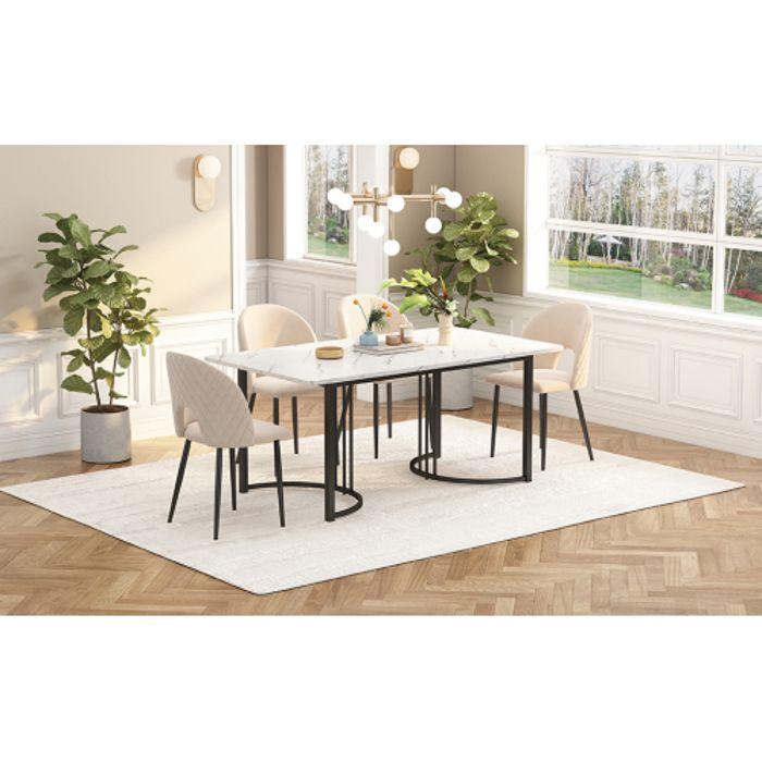 Table De Salle À Manger - Rectangulaire - 140 X 80 Cm - Marbre Moderne - Pieds Réglables