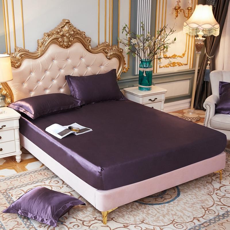 Ice Silk Satin Bed Sheets: Solid Color Three-Piece Set – Imitation Silk Mattress Protector.