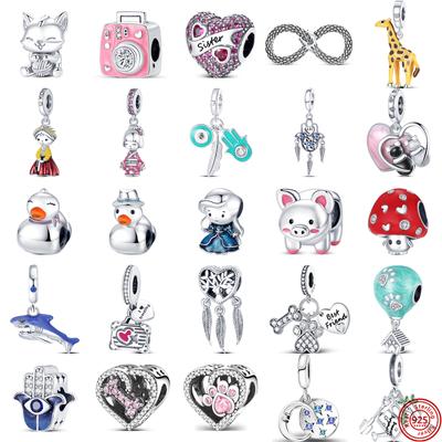 925 Sterling Silver Suitcase Paw Print Bones Heart Sparkling Beads Fit Charms Bracelet Jewelry