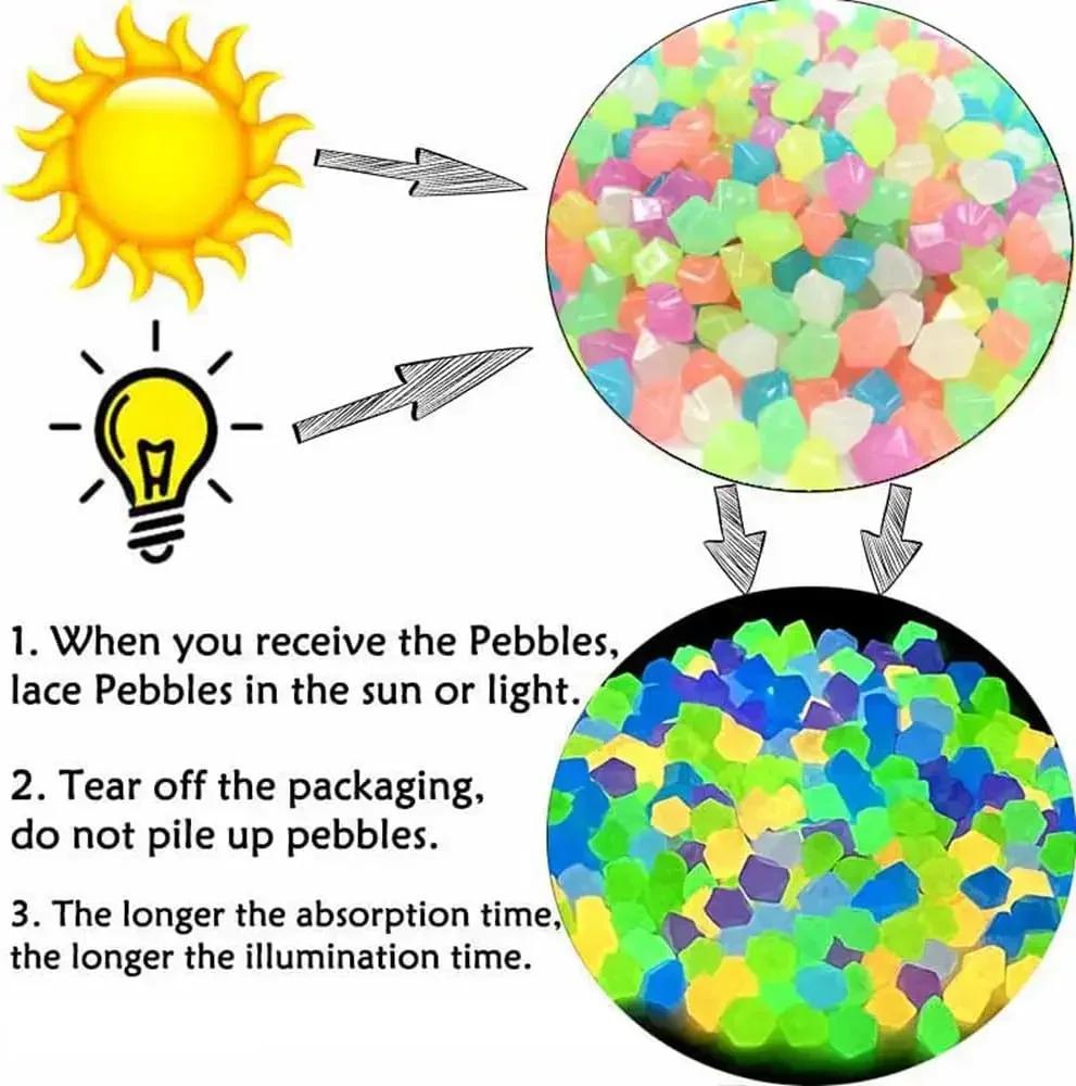 1 Bag-100g Glow in The Dark Stones Glowing Rocks Luminous Stone for Vase Fillers Fish Tank Aquariums Rocks Powered by Light