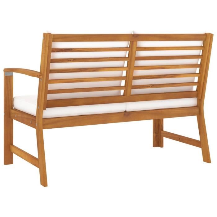 Banc de jardin - VIDAXL - 114,5 cm - Bois d'acacia massif - Coussin crème - 2 personnes