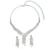 Elegant Crystal Claw Chain Necklace Earring Set Women - Tone Leaf Geometric Design Statement Jewelry Evening Gala