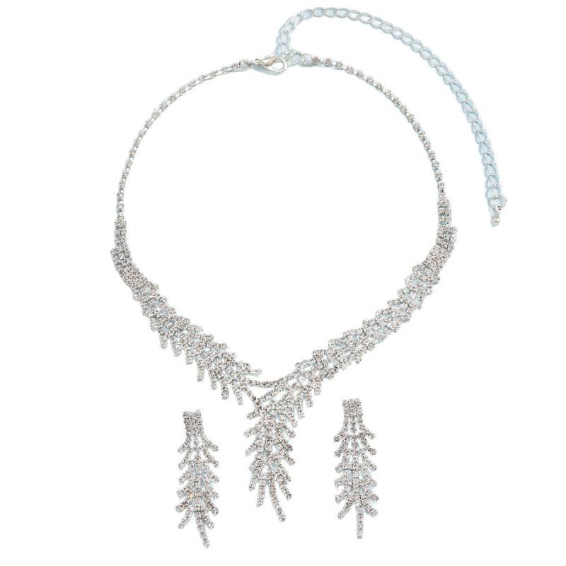 Elegant Crystal Claw Chain Necklace Earring Set Women - Tone Leaf Geometric Design Statement Jewelry Evening Gala