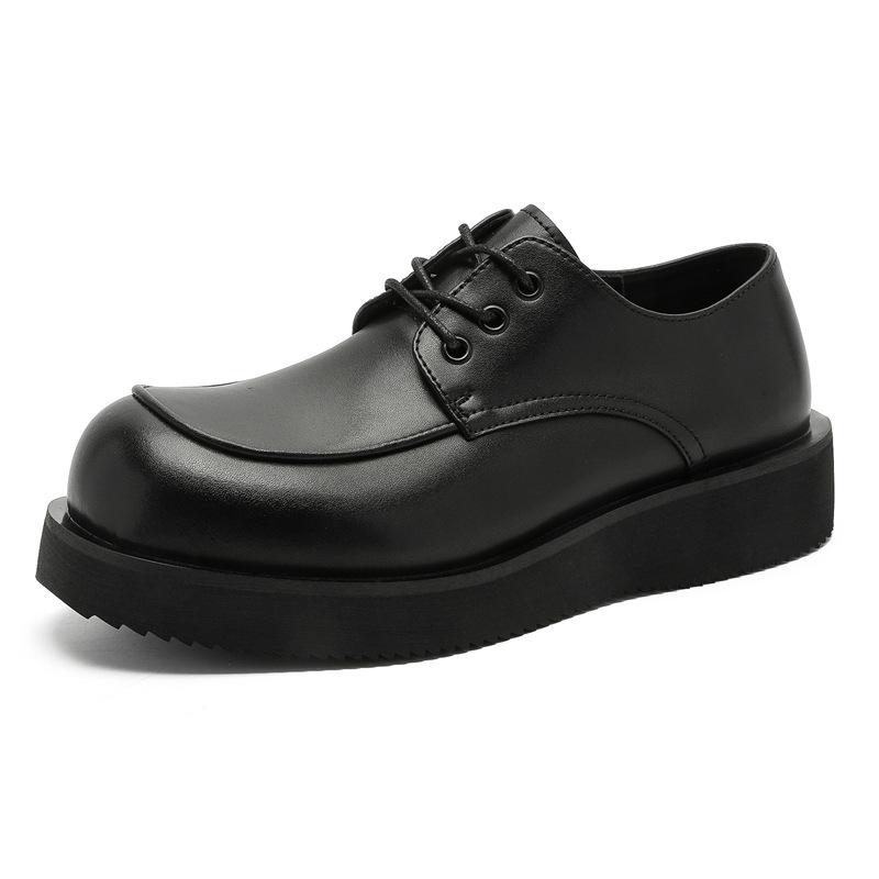Business casual round head casual leather shoes men's lace-up heightened platform men's shoes low-top retro
