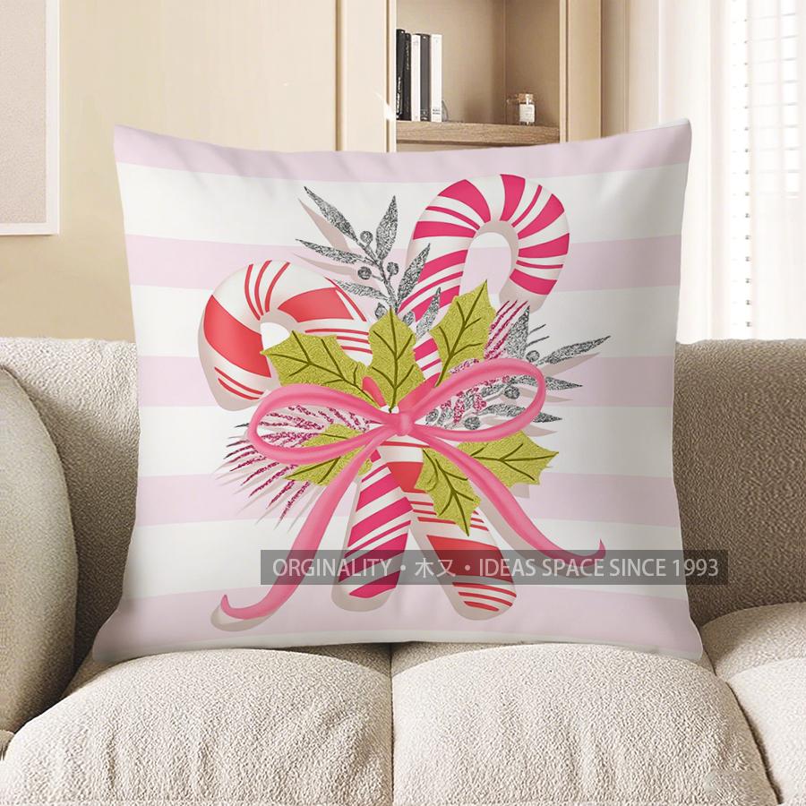 Home Decor Candy Canes And Holly Decorative Throw Pillow Pattern Cushion Cover Suitable For Sofa Bedroom Car Pillow Cover 40x40cm