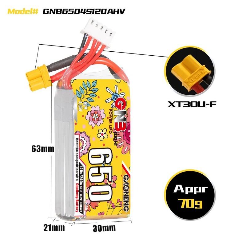 GNB 4S 650mAh 120C/240C 15.2V HV Lipo Battery XT30 Plug for FPV Cinewhoop Helicopter Airplane Freestyle Drone