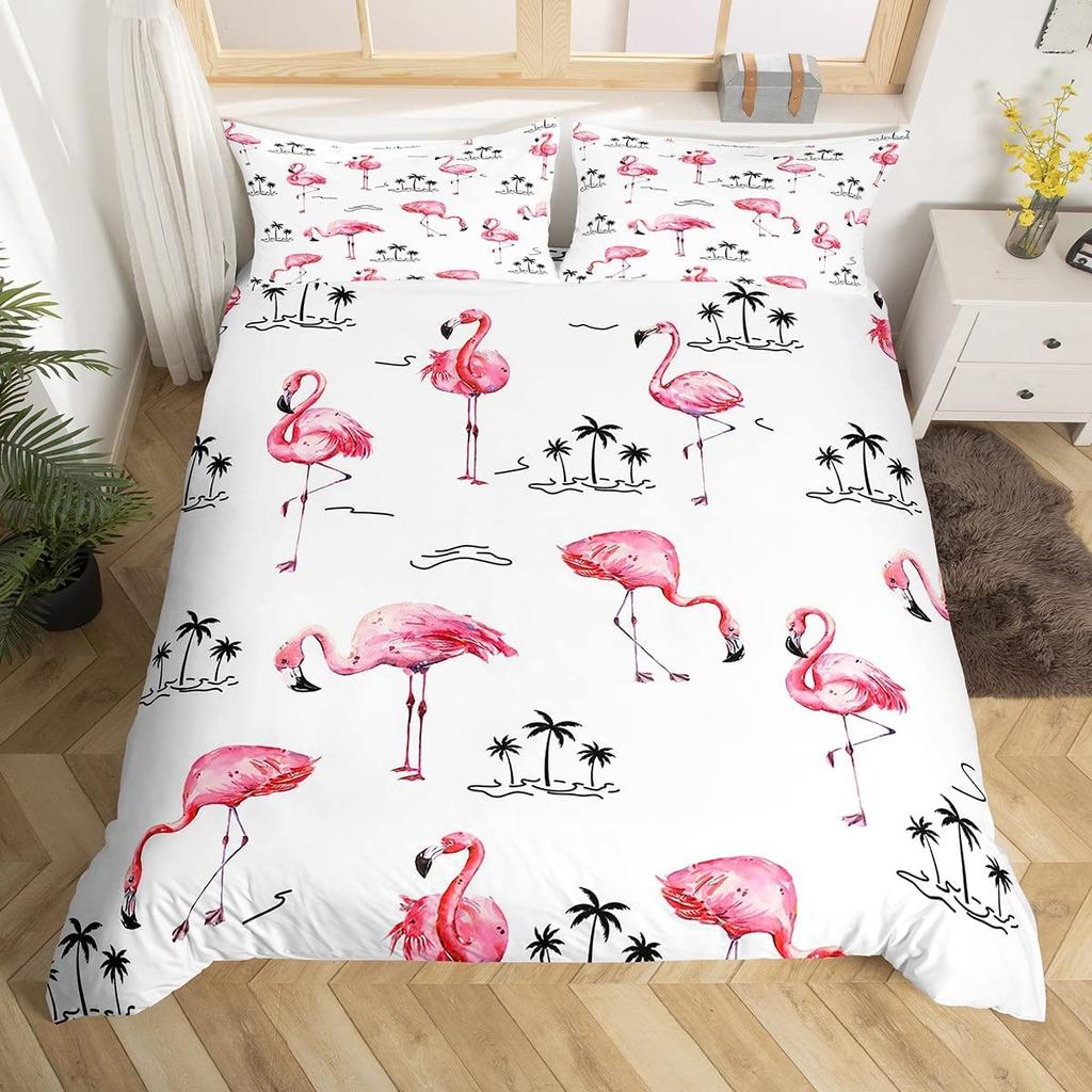 Red Flamingo Duvet Cover Set King Queen Size Polyester Comforter Cover Wild Animals For Kids Teens Animals Lovers Bedding Set