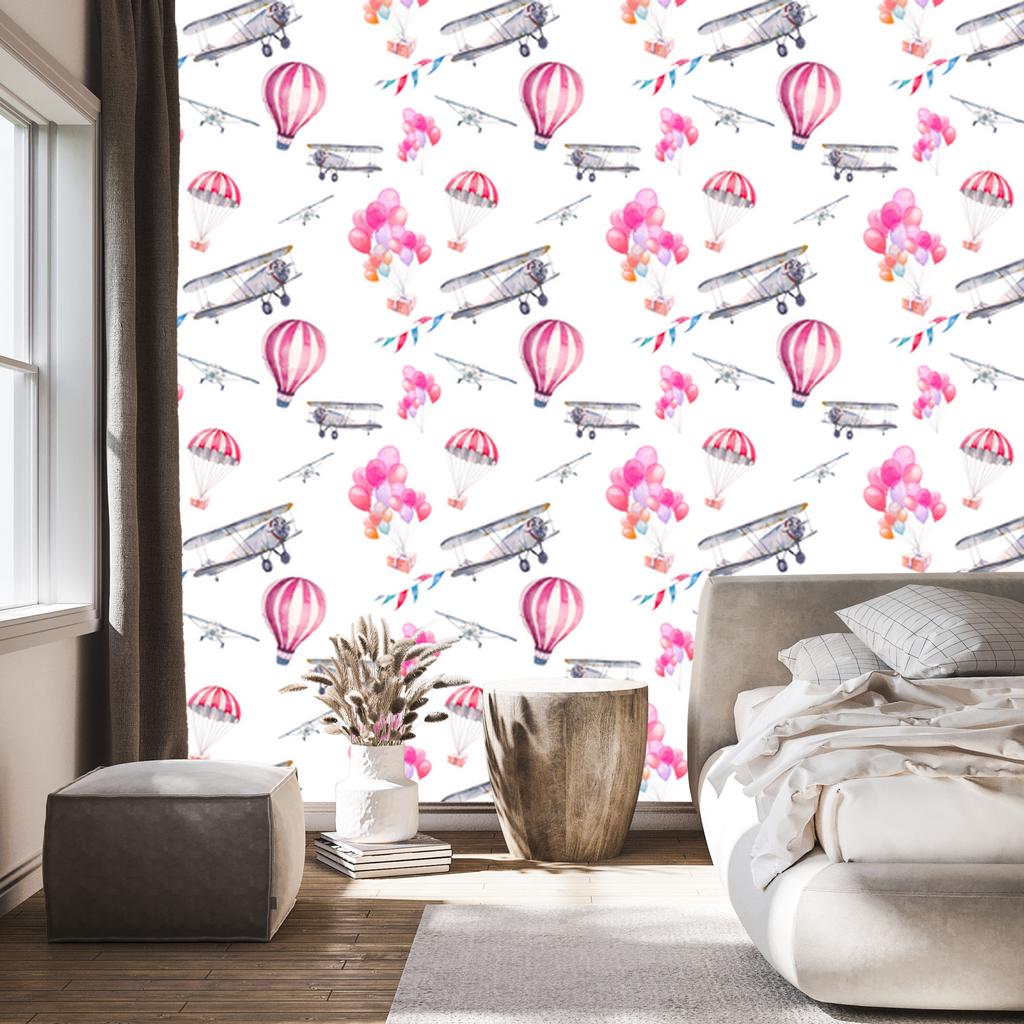 Wallpaper Balloons and Airplanes In the Sky for the Living Room and Bedroom 50x1000