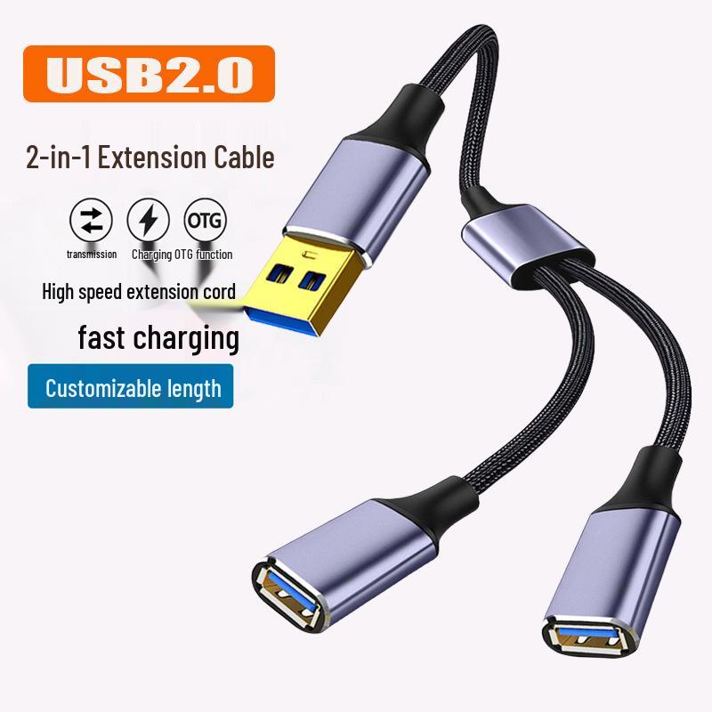 3-in-1 USB Extension Cable Splitter for Computer, Laptop & Phone Charging
