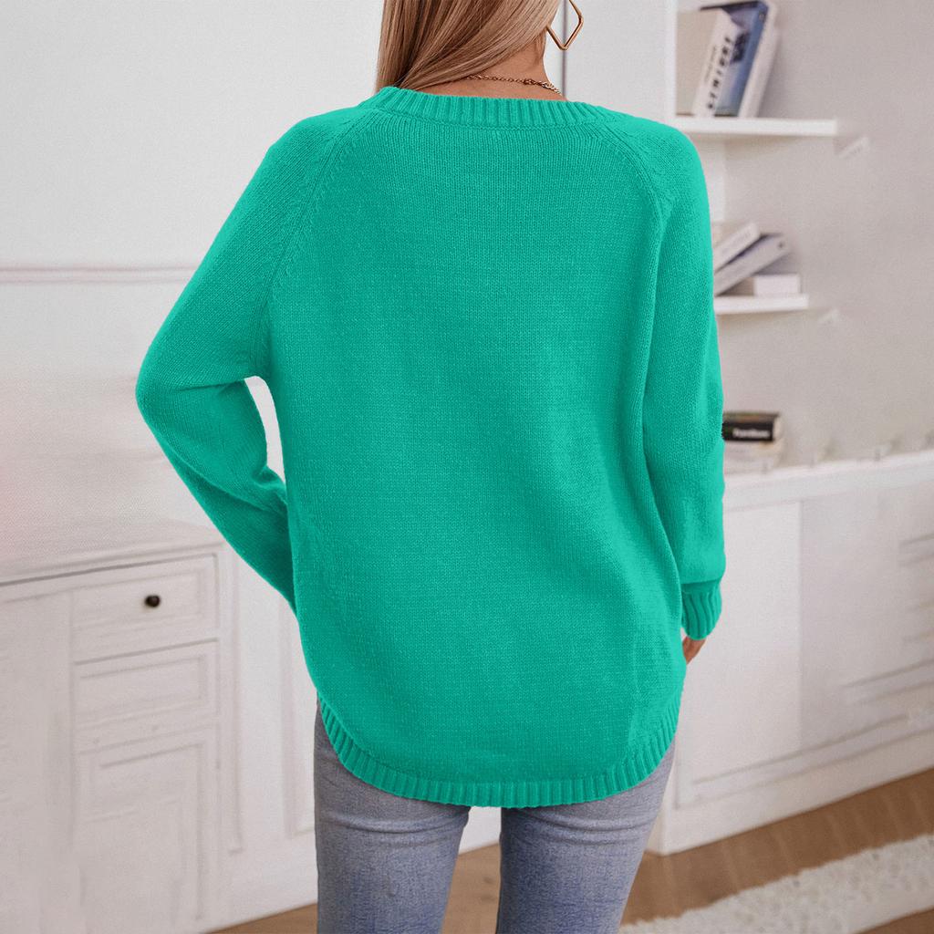 Women's Fashion Casual Long Sleeve Solid Color Half Button Women's Pullover Retro Loose Knit Sweater