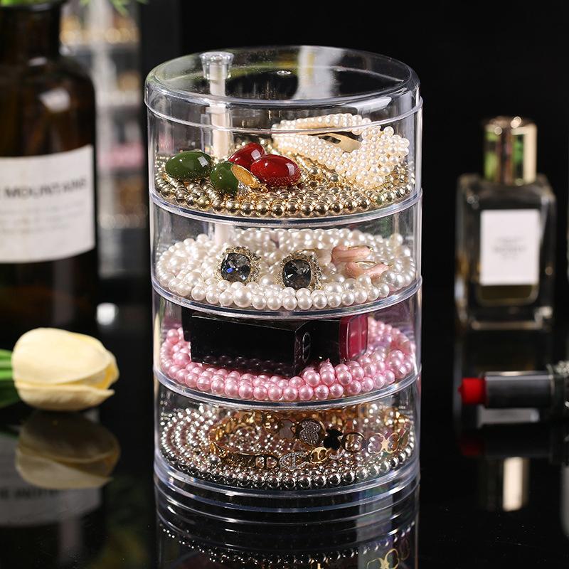 

Прозрачная вращающаяся пылезащитная шкатулка для украшений, многослойная, для браслетов, сережек, заколок, стеллаж для хранения украшений, органайзер, чехол