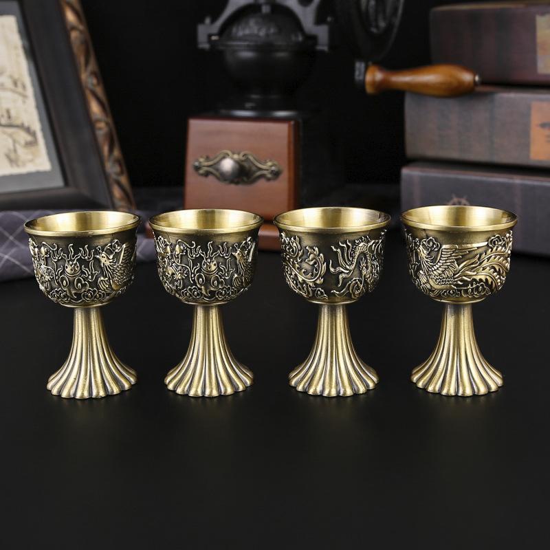 Hochwertiges Wein-Set Geschenkbox Klassisch Zuhause Antik Russische Nachahmung Bronze Baijiu Weinkrug Weinausgießer Kleines Weinglas