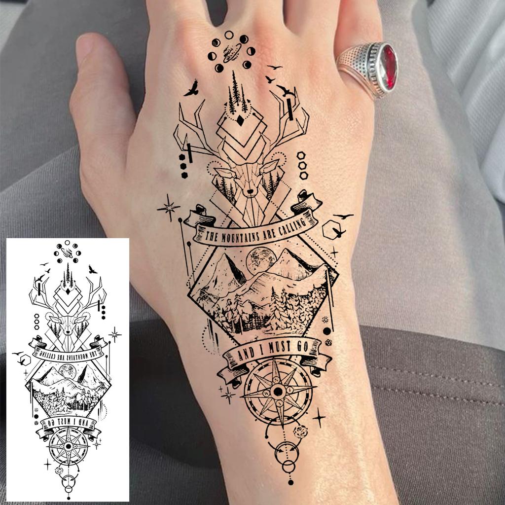 1 Sheet Geometric Planet Mountains Temporary Tattoos For Women Men Forearm Foot, Waterproof Long Lasting Realistic Tatoo Sticker