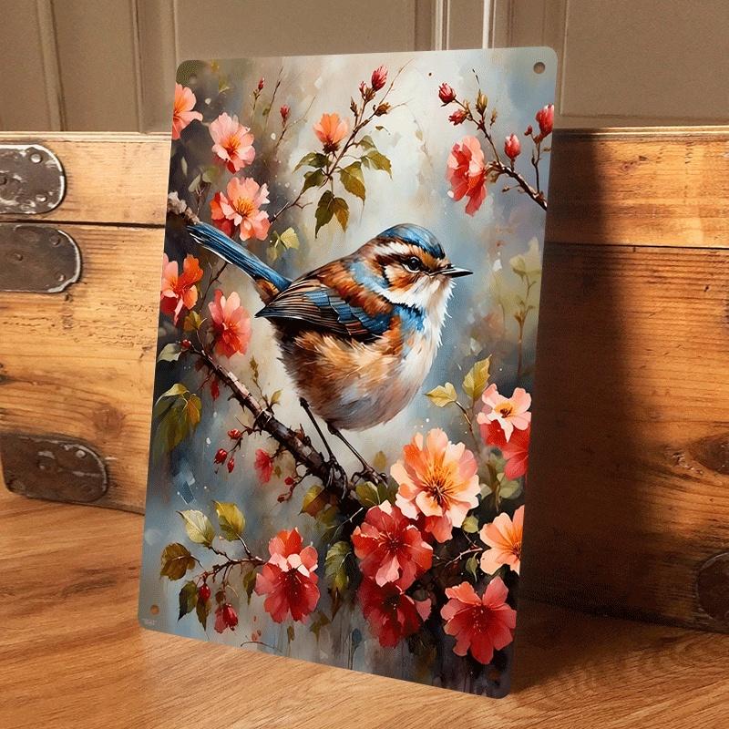 

One exquisite tinplate painting plaque depicting flowers and birds, suitable for living room or entryway wall decoration. A retr (as the picture,20x30cm)