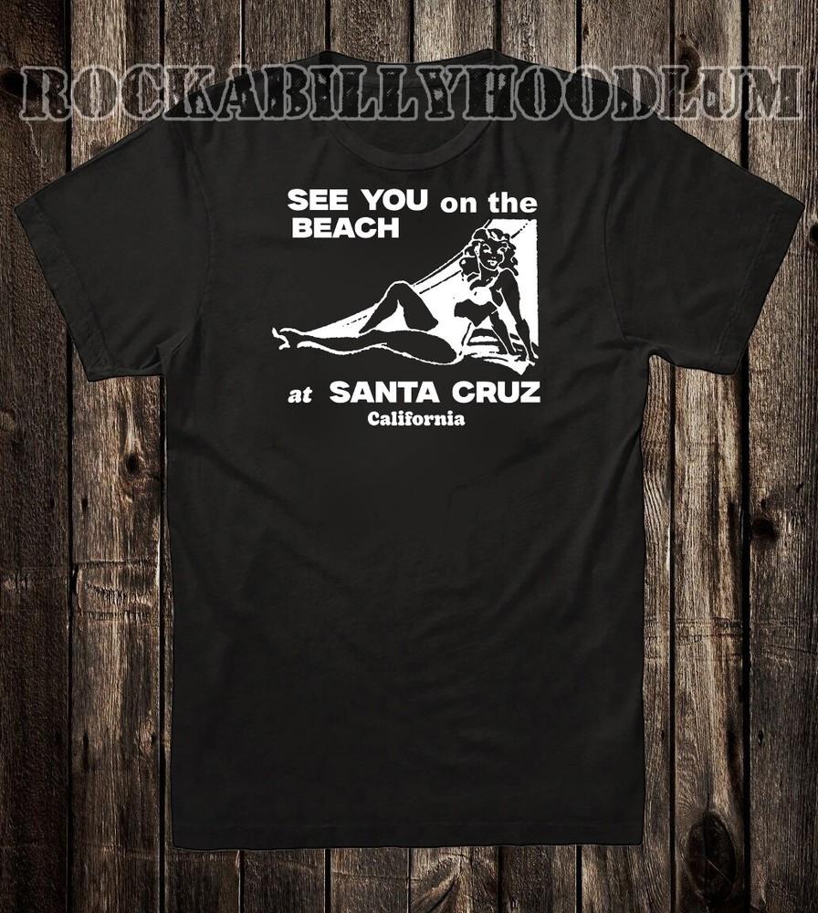 

Retro Travel T-Shirt Vtg Art Souvenir State Santa Cruz California Pinup Beach 4XL