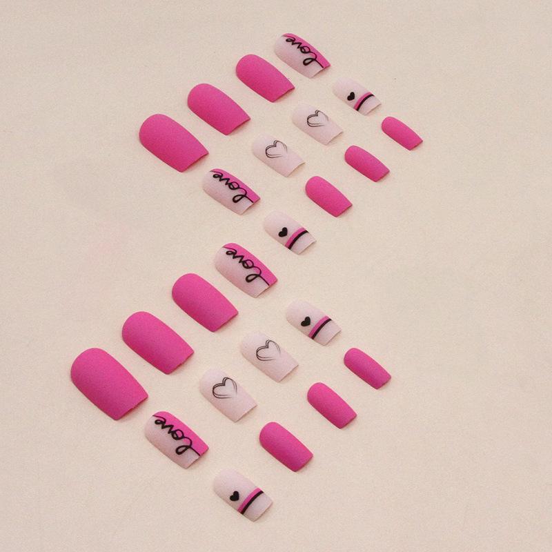 Girl Barbie powder European square medium and long sweet love manicure Valentine's Day fake nails holiday love wear nail