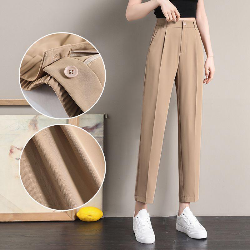 Women s Coffee-Colored High-Waisted Slim-Fit Harem Pants - Petite Cropped Cigarette Style for Spring & Autumn XL 29/110-120 lbs