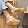 fashion Women Slippers Comfort Platform Chunky Sandal Cross Leopard Tartan Wedge Slip-on Beach Shoes Outdoor Slide Female Flip Flops