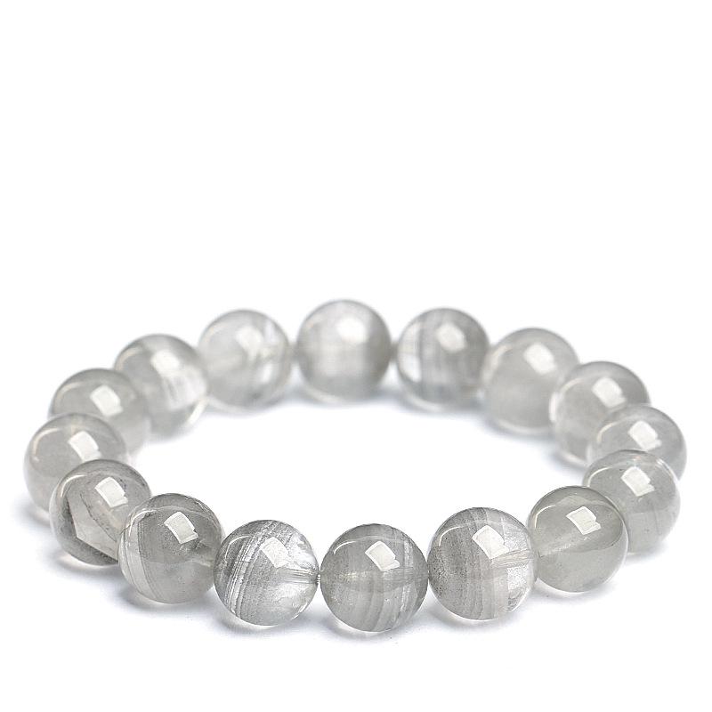 Natural Crystal Gray Phantom Round Bead Bracelet: Thousand Layer Gauze