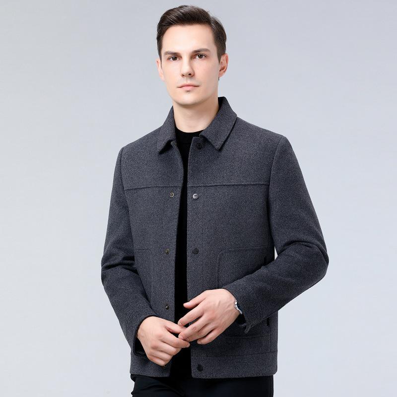 Men's Double-Sided Wool Jacket with Detachable Down Liner - Winter Business Casual for Middle-Aged Men