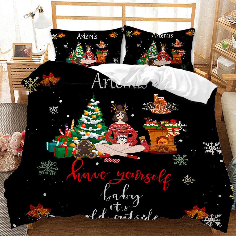 Árvore Papai Noel Veado Colcha Doona Capa de Edredom Fronha Conjunto de Cama de Natal