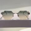 Non-polarized Europe and America Polygon Diamond Edge Trimming Rimless Sunglasses Men Women Fashion Ocean Slicemetal Frame Glasses