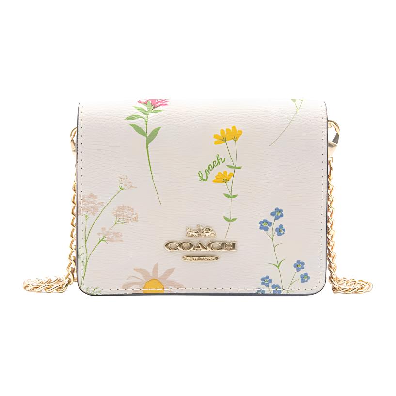 

New COACH PVC Leather Chain Bag, Crossbody Bag, Shoulder Bag Mini Women s White C0061-IMCAH 9.9*2.0*8.1CM