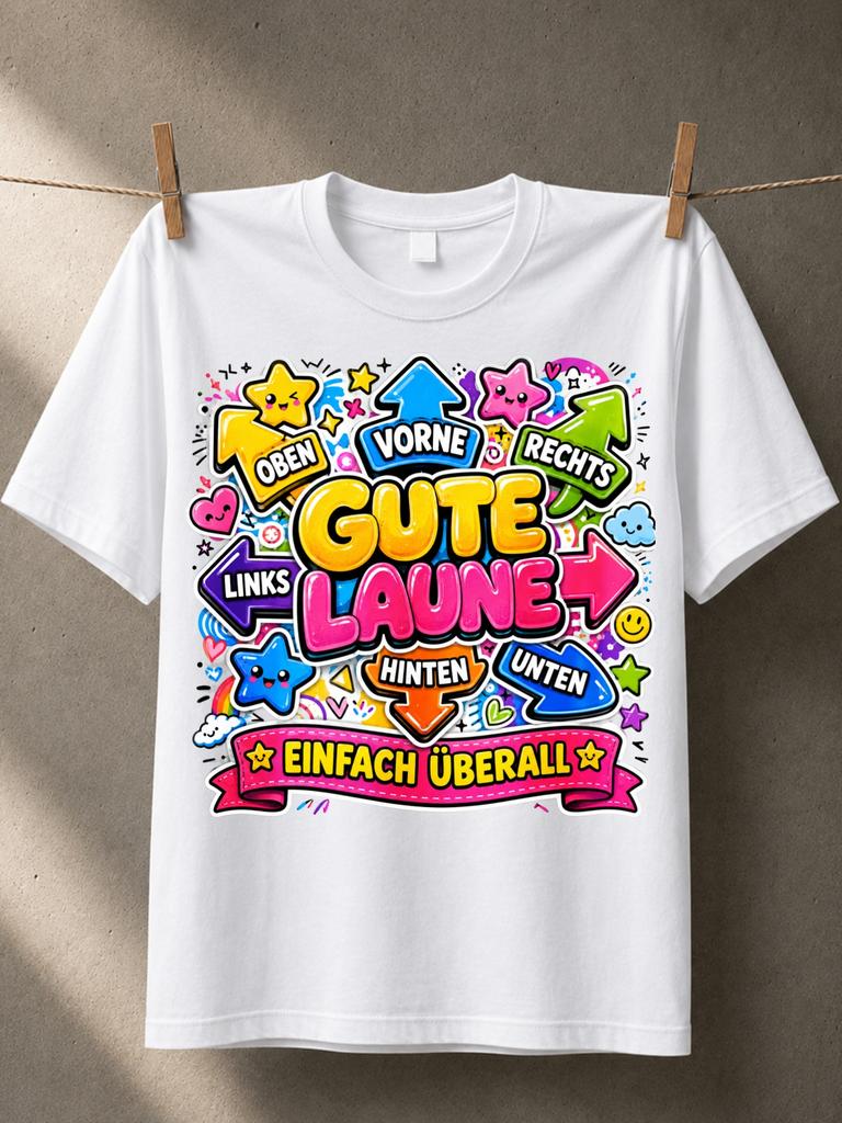 Gute Laune Einfach Uberall With Colorful Gerunisex Direction Arrows Stars Hearts And Playful Good Mood Unisex All TShirt