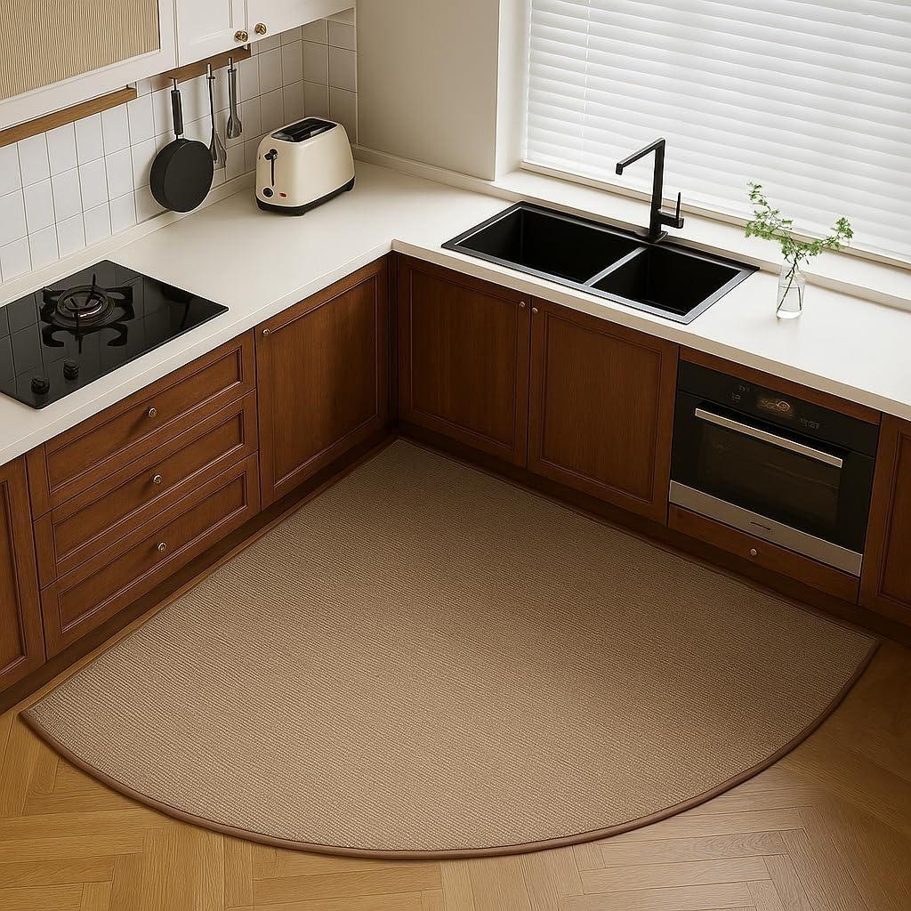 

Non-slip Kitchen Carpet Waterproof Fan-shaped Brown Minimalist Rug Dirt-resistant Floor Mat Irregular Home Decor 60*60cm