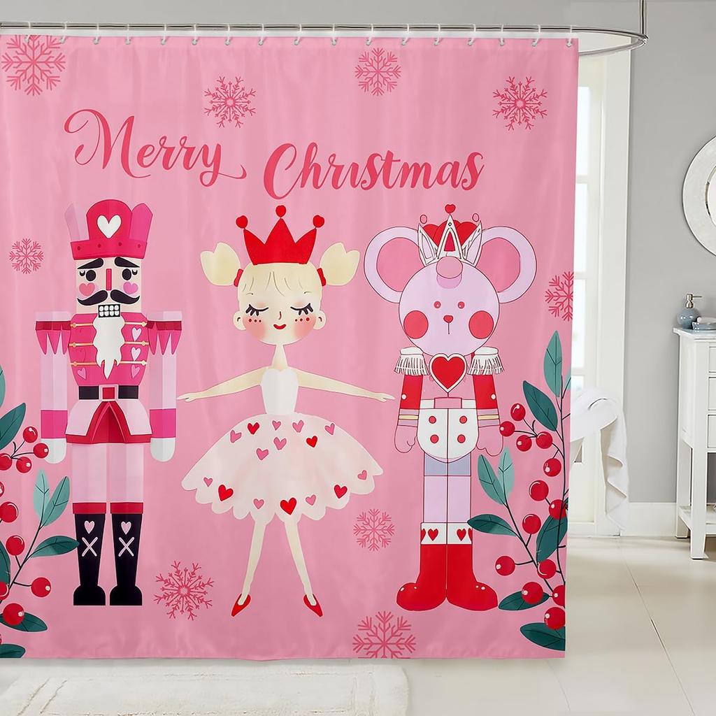 Christmas Puppy Shower Curtains Festive Pet Bathroom Curtain Kids Women Men Cute Dog Bathroom Accessories Xmas Tree Snowflake