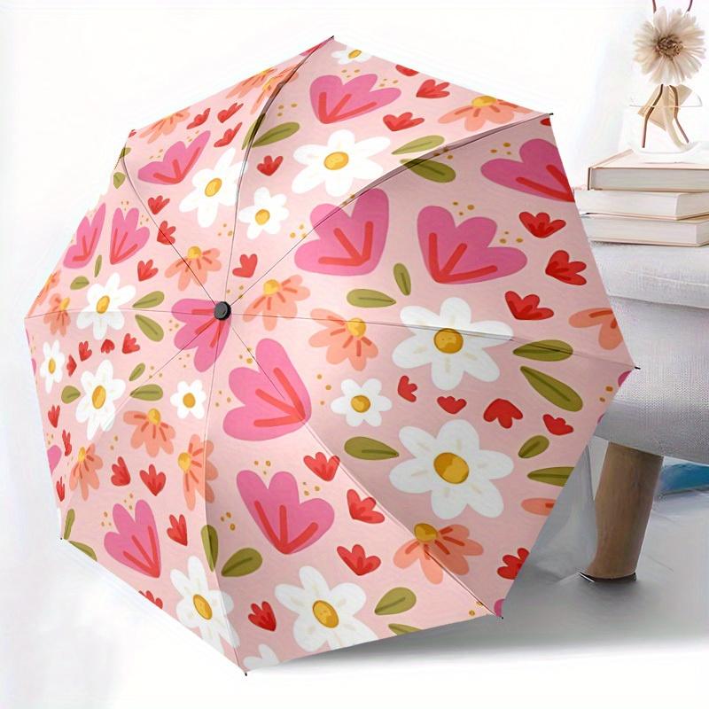 1pc Floral Pattern Automatic Umbrella   Auto Open/Close Folding Umbrella with  8 Rib Frame, 3 Fold Compact Umbrella for Men & Women, 133