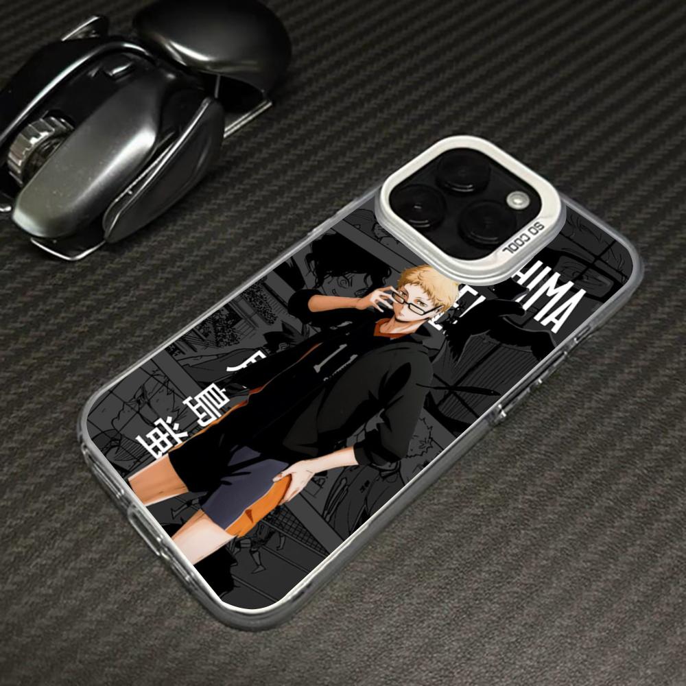 H-Haikyu!! Anime Tsukishima Kei Phone Case White IMD Colorful Silver Suitable soft case for iPhone 16 15 14 13 12 11 XS Pro Max