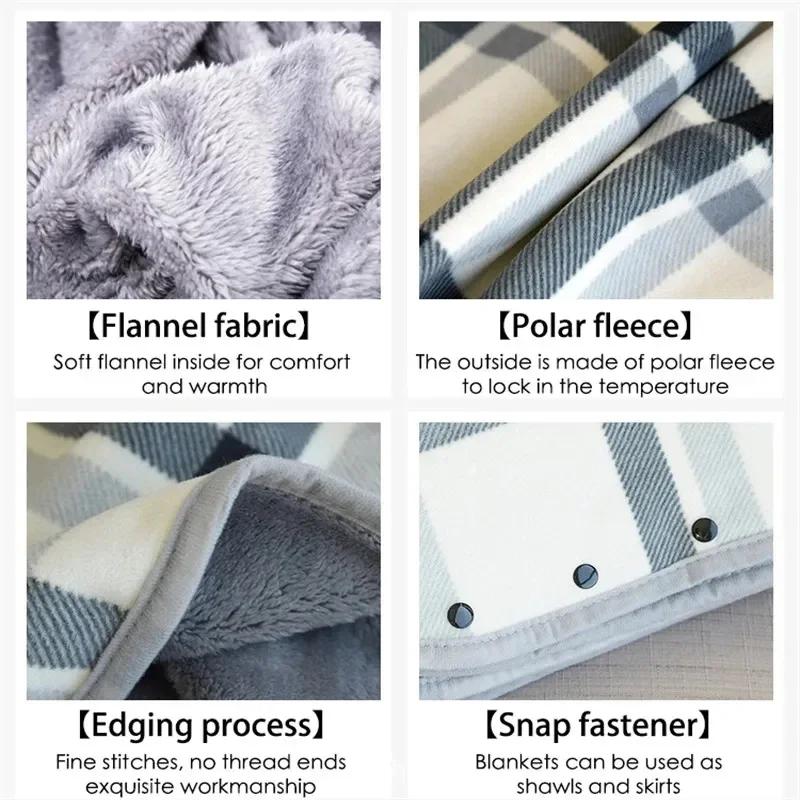 Thick Plaid Wearable Blanket Adults Warm Winter Soft Breathable Fleece With Button For Office/Travel/Home/Camping