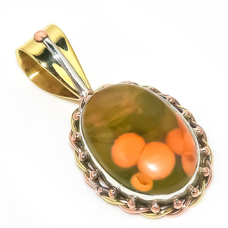 

Natural Ocean Jasper TwoTone 925 Solid Sterling Silver Gift Pendant 1.30 K6r15
