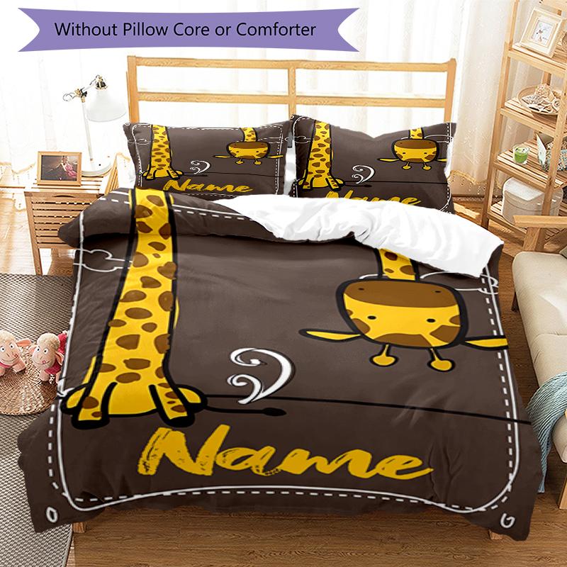 3pcs Custom Name Giraffe Bedding Set Duvet Cover Closure Includes 1 Duvet Cover & 2 Pillowcases, Soft and Comfortable for All Seasons.
