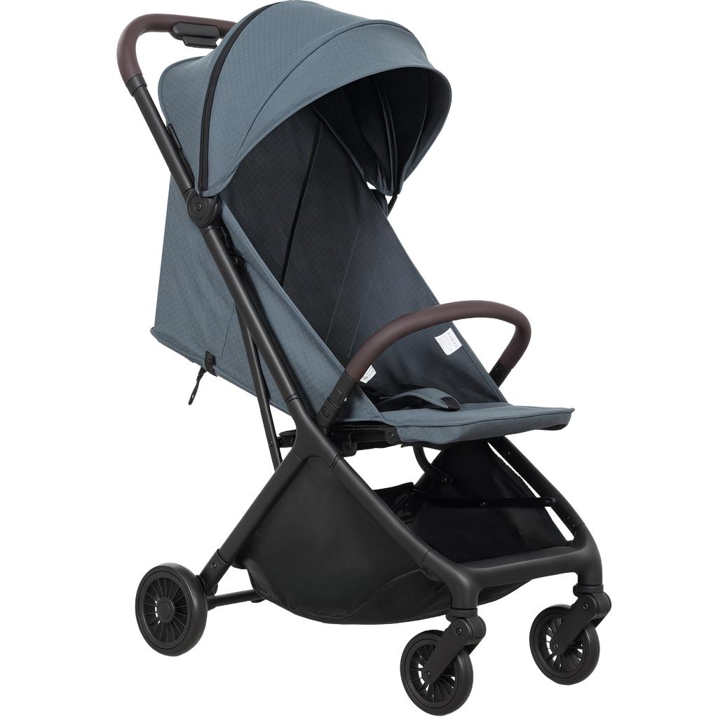 Foldable Baby Stroller, Reclining Backrest, Footrest, Canopy, 5-Point Harness, 15 kg, Dark Blue