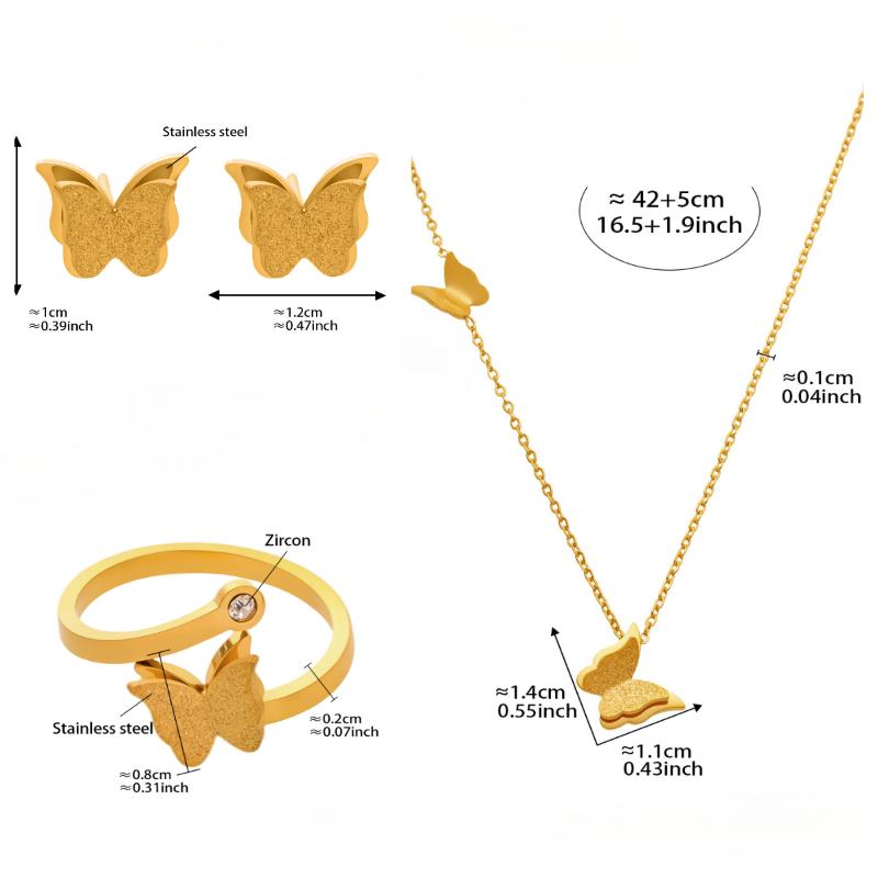 Schmetterling Anhänger Halsketten Ohrstecker Armband für Damen Edelstahl Nicht Verblassend Exquisiter Schmuck Geburtstagsgeschenk
