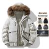 Men's Winter Mid-Length White Duck Down Parka with Large Fur Collar