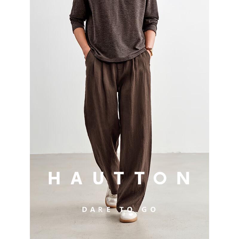 HAUT TON Men s 100% Linen Straight-Leg Trousers S