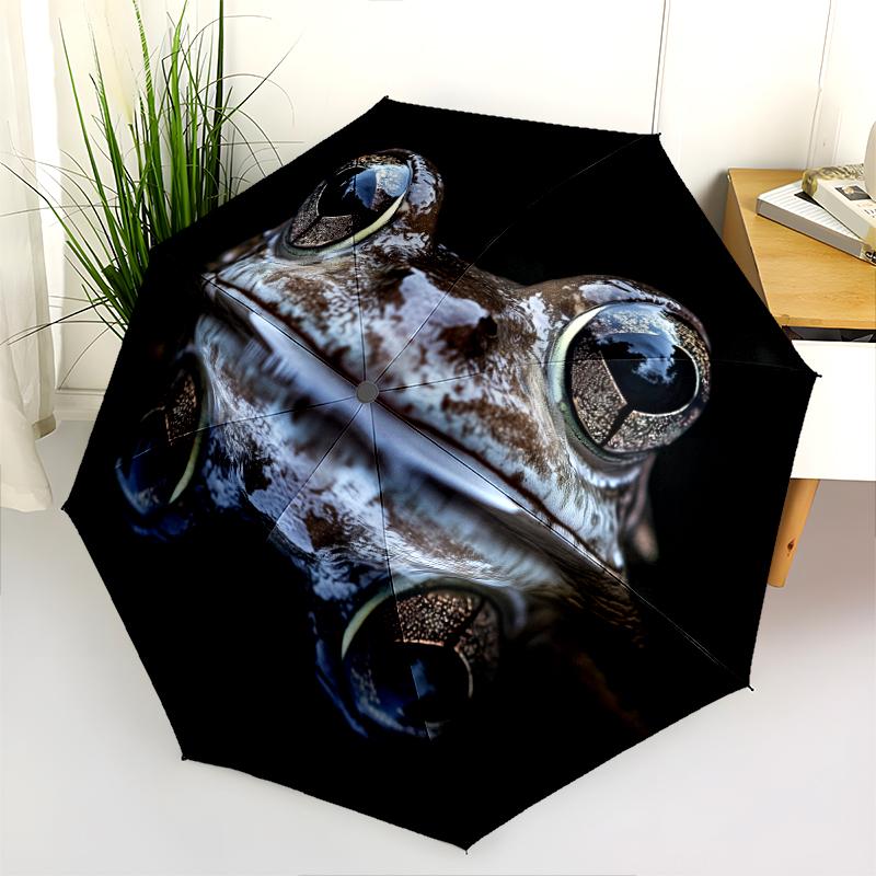 Frog pattern, automatic folding umbrella, portable and foldable design, 8 ribs, a Christmas or birthday gift.