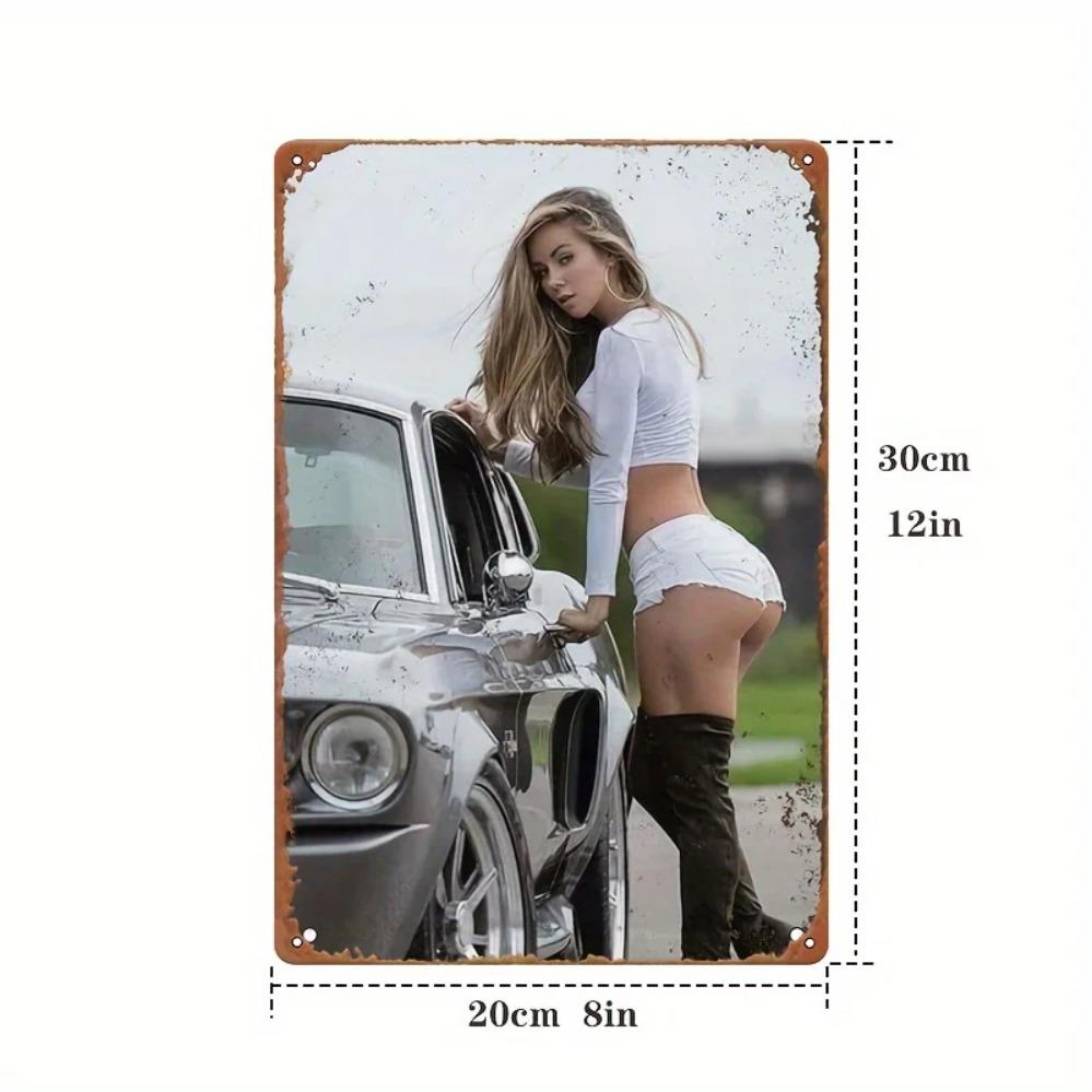 Blechschild 20x30 cm Retro Auto Dame Metall Wandkunst Aluminium Dekor