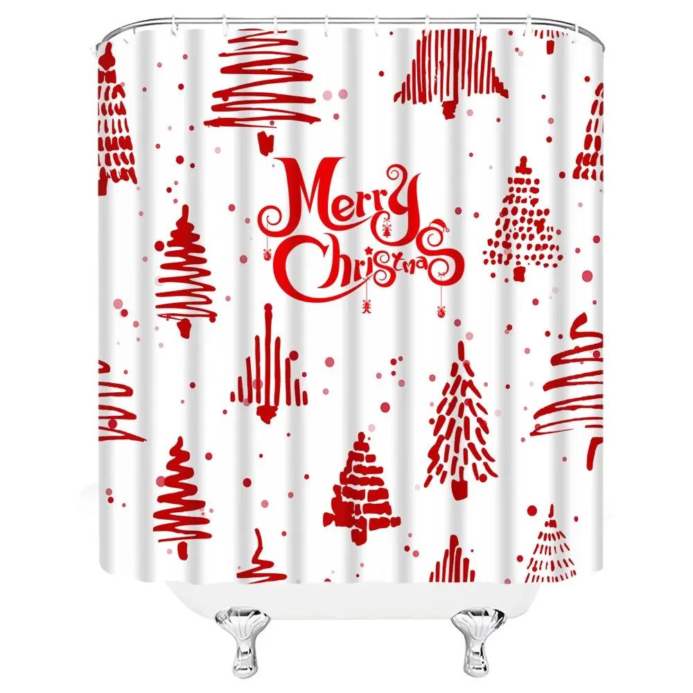 

Christmas Shower Curtain Winter Snowman Snowflake Red Bird Christmas Tree Moose Christmas Ball Farm Forest, Bathroom Decorations 90x180cm-35x70in