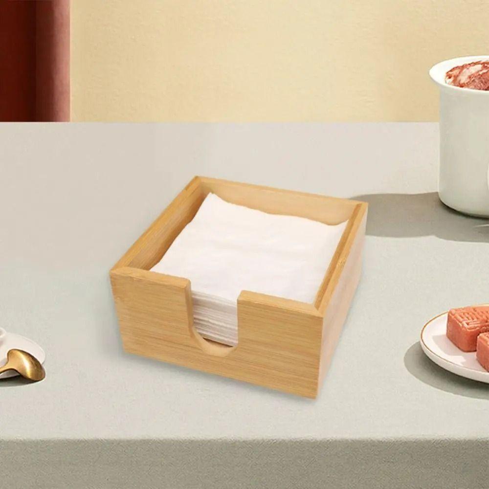 Decorative Table Paper Holder Square Napkin Holder Multi-function Bamboo Tissue Box  Restaurant