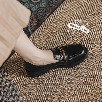 Nuovi mocassini da donna JK stile britannico in pelle nera 2021 - Punta quadrata, suole e tacchi spessi, con velluto, design piatto