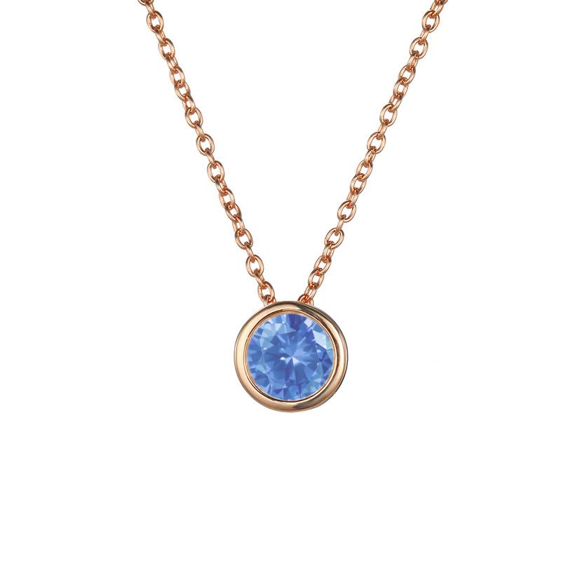 Shiny Colorful CZ Birthstone Necklace Round Stainless Steel Link Chain Necklace Boutique Birth Stone Zircon Necklace for Women