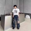 American Retro Old Ripped Design Sense Mopping Jeans Men's and Women's High Street Loose Niche Straight Casual Trousers