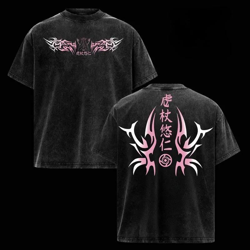 

Itadori Yuji Jujutsu Kaisen Clothing Men Women Manga T-shirts Vintage Washed T Shirt Casual Loose Cotton Tee Harajuku Tshirt XXL