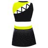 Girls Dance Crop Top and Skirt Set Sleeveless Rhinestone Design Side Slit Cheerleading Costume
