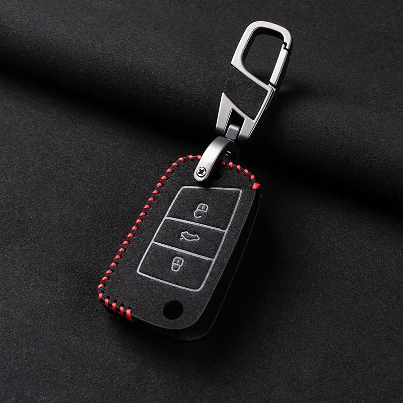 Leather Car Key Cover Case For Volkswagen Vw Golf 7 Mk7 Vii Gti Tiguan Mk2 Polo Caddy T5 Skoda Octavia A7 Kodiaq Seat Ateca Leon